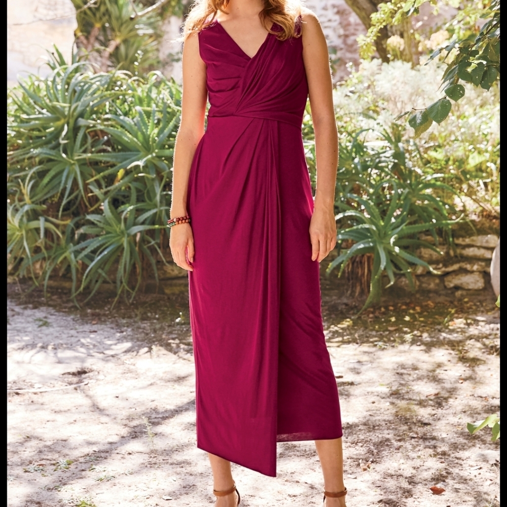 Peruvian Connection Circle sleeveless vneck burgundy red midi maxi dress sz Med